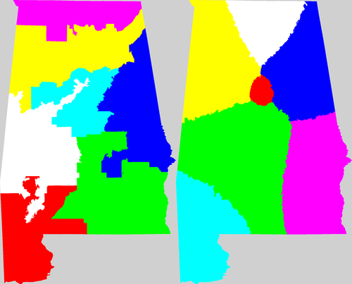 Alabama congressional district map, current and my way