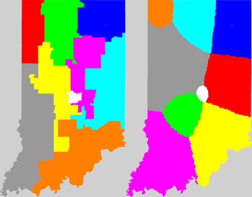 Indiana congressional district map, current and my way