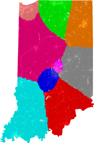 Indiana Congress congressional district map, current