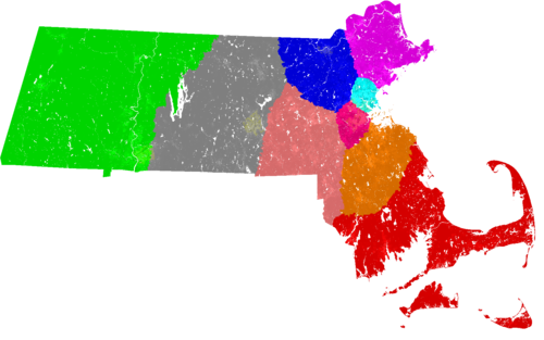 Massachusetts Congress congressional district map, current